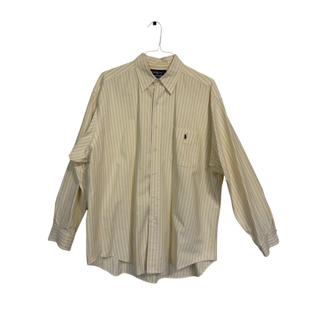 Ralph Lauren Button Down Shirt Mens L Yellow Striped Big Shirt Cotton